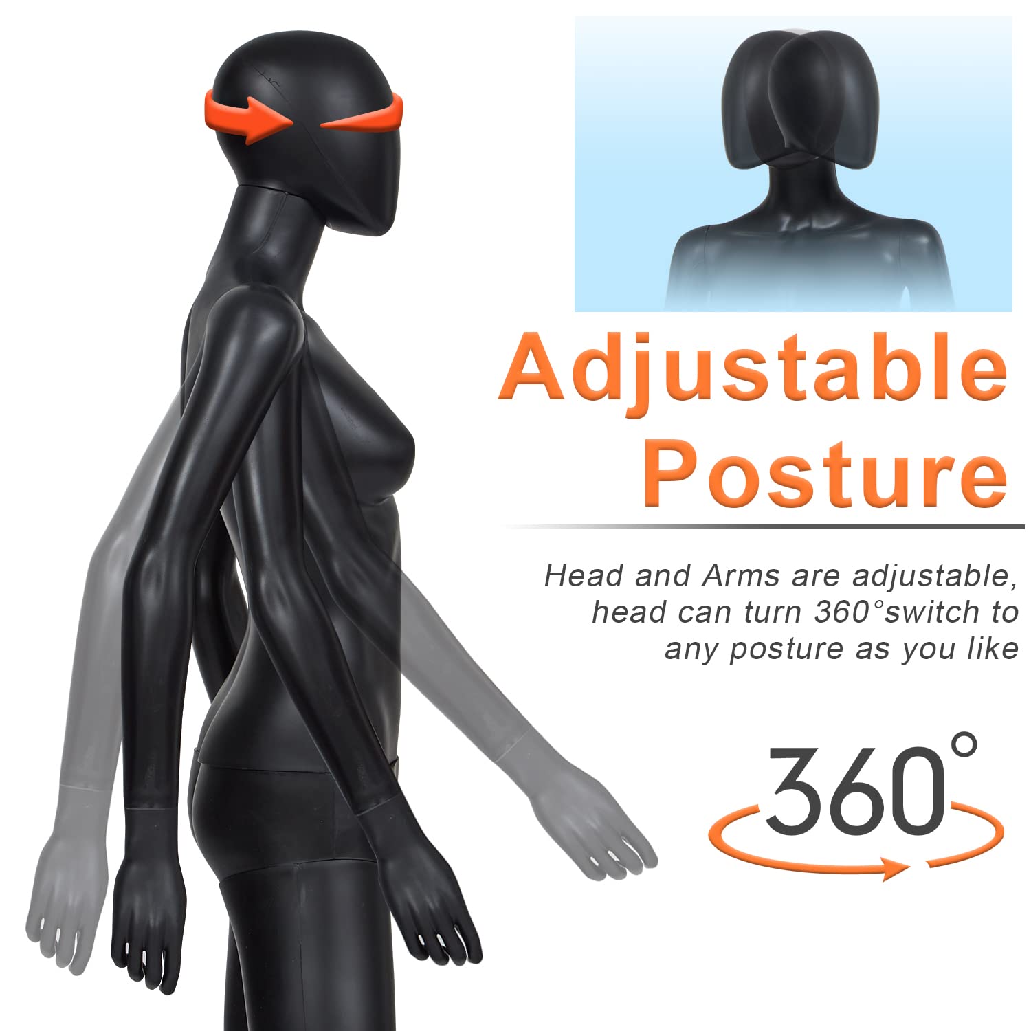 Mannequin Full Body Dress Form Display Adjustable Stand Posable Manikin Torso with Metal Base, White (Female 5)