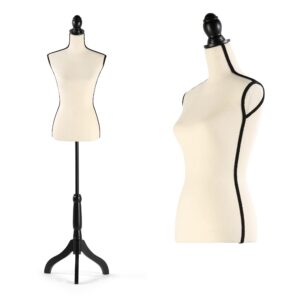 Encomle Dress Form Female Mannequin Torso, Height Adjustable Mannequin Body with Stand for Sewing, Display, Beige