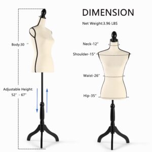 Encomle Dress Form Female Mannequin Torso, Height Adjustable Mannequin Body with Stand for Sewing, Display, Beige