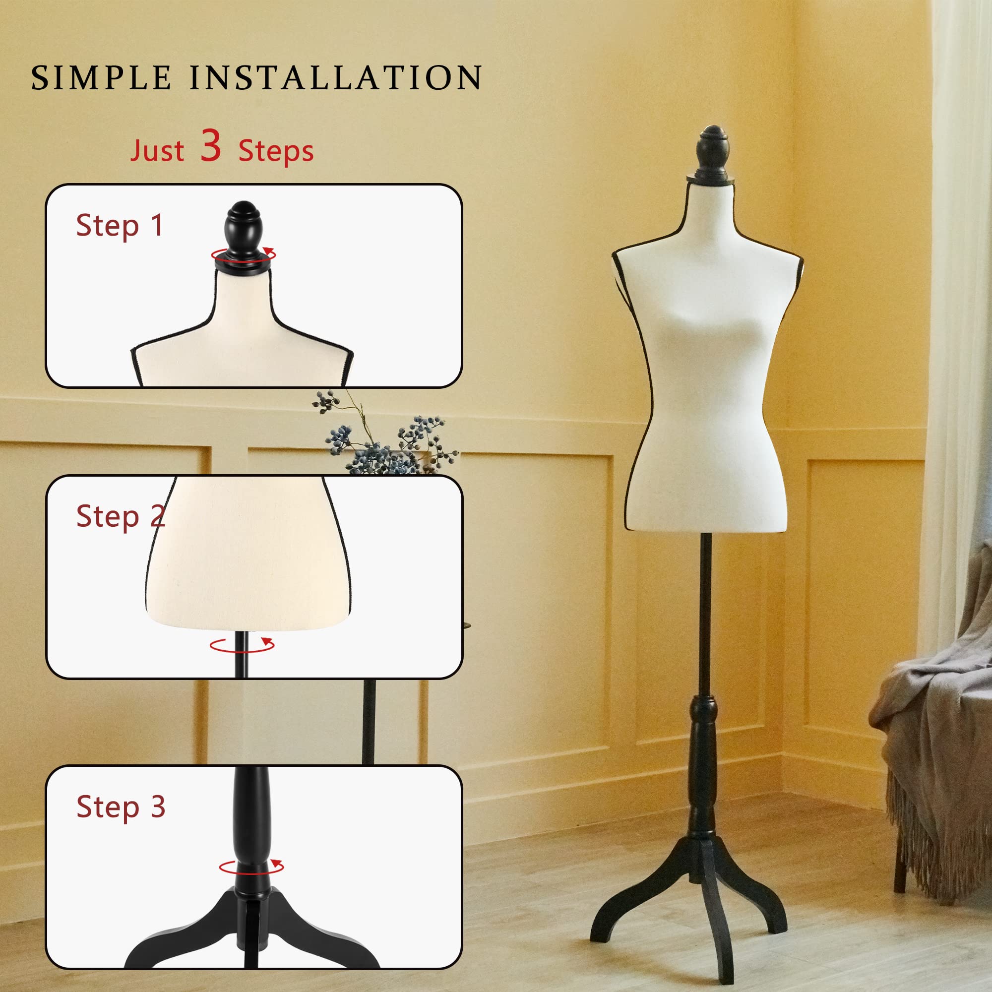 Encomle Dress Form Female Mannequin Torso, Height Adjustable Mannequin Body with Stand for Sewing, Display, Beige