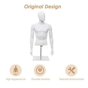 Giantex Male Mannequin Torso Adjustable Height Detachable Arms Dress Form Display w/ Metal Stand, Bright White