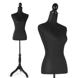 female mannequin torso dress form height adjustable pinnable mannequin body with sturdy tripod stand for sewing, dressmaker, home decor, jewelry & clothing display, black