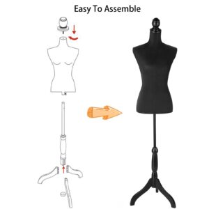 Female Mannequin Torso Dress Form Height Adjustable Pinnable Mannequin Body with Sturdy Tripod Stand for Sewing, Dressmaker, Home Decor, Jewelry & Clothing Display, Black