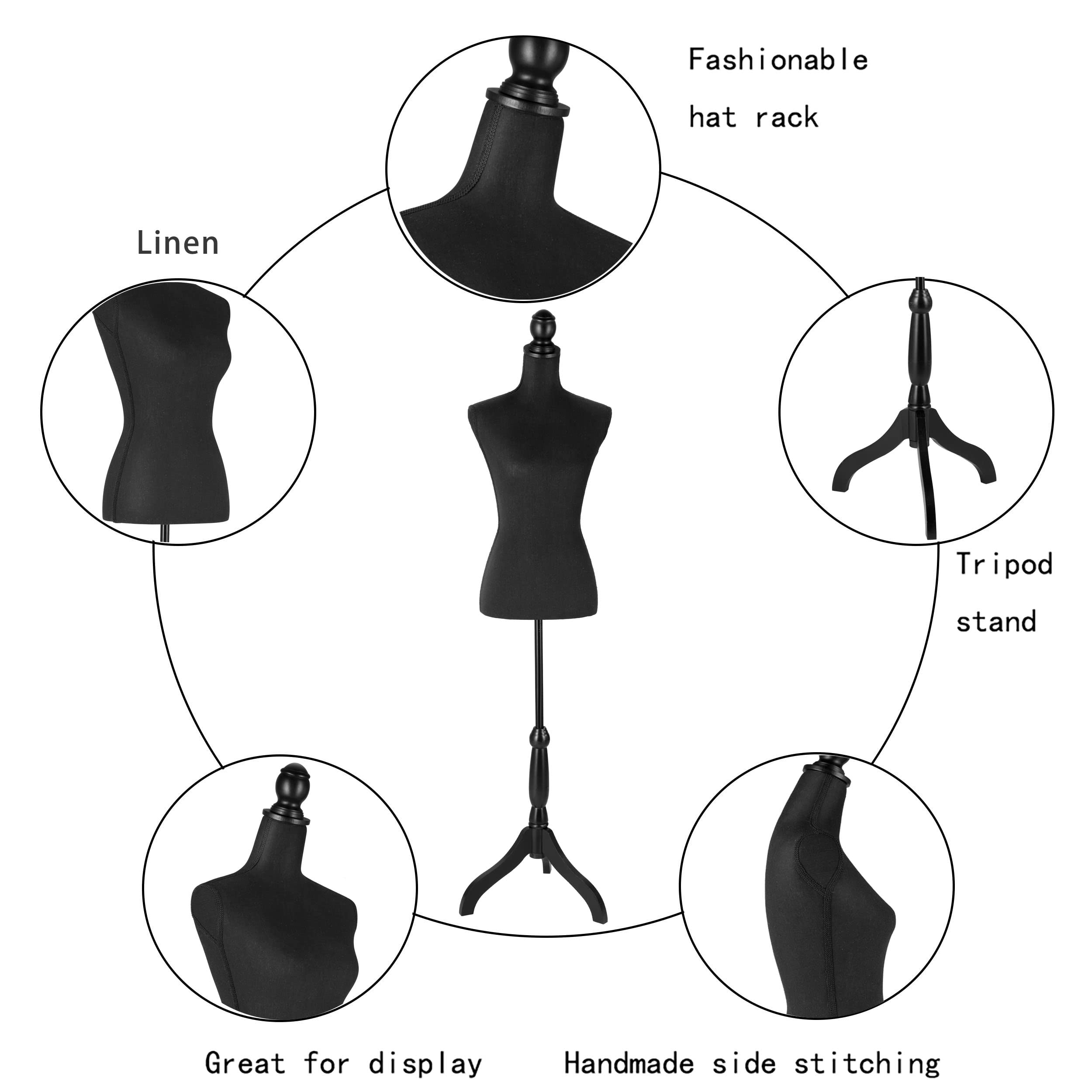 Female Mannequin Torso Dress Form Height Adjustable Pinnable Mannequin Body with Sturdy Tripod Stand for Sewing, Dressmaker, Home Decor, Jewelry & Clothing Display, Black