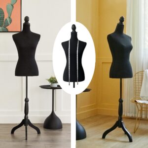 Female Mannequin Torso Dress Form Height Adjustable Pinnable Mannequin Body with Sturdy Tripod Stand for Sewing, Dressmaker, Home Decor, Jewelry & Clothing Display, Black