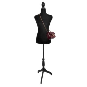 female mannequin dress form torso manikin body with adjustable tripod stand for sewing dressmakers dress jewelry display (black)