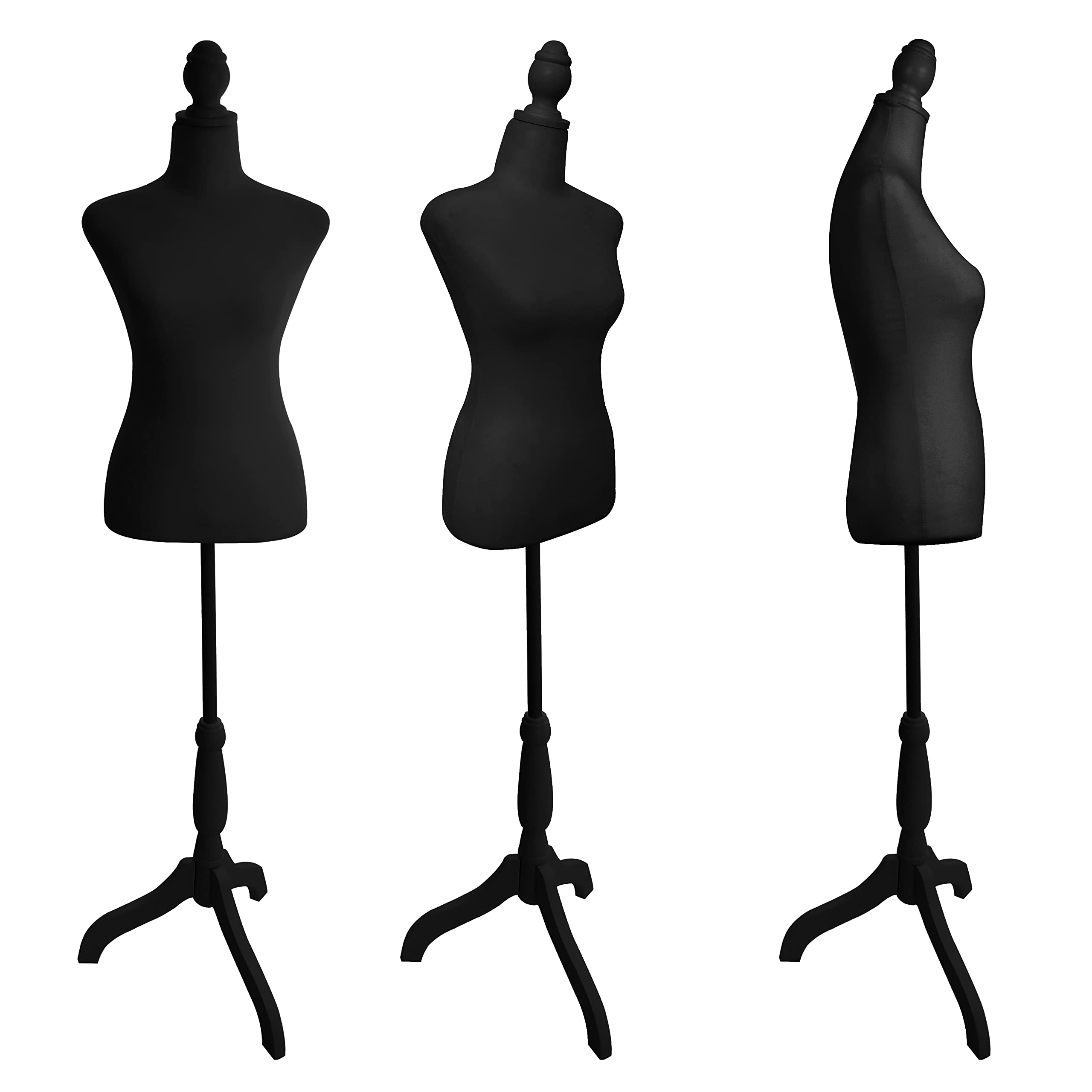 Female Mannequin Dress Form Torso Manikin Body with Adjustable Tripod Stand for Sewing Dressmakers Dress Jewelry Display (Black)