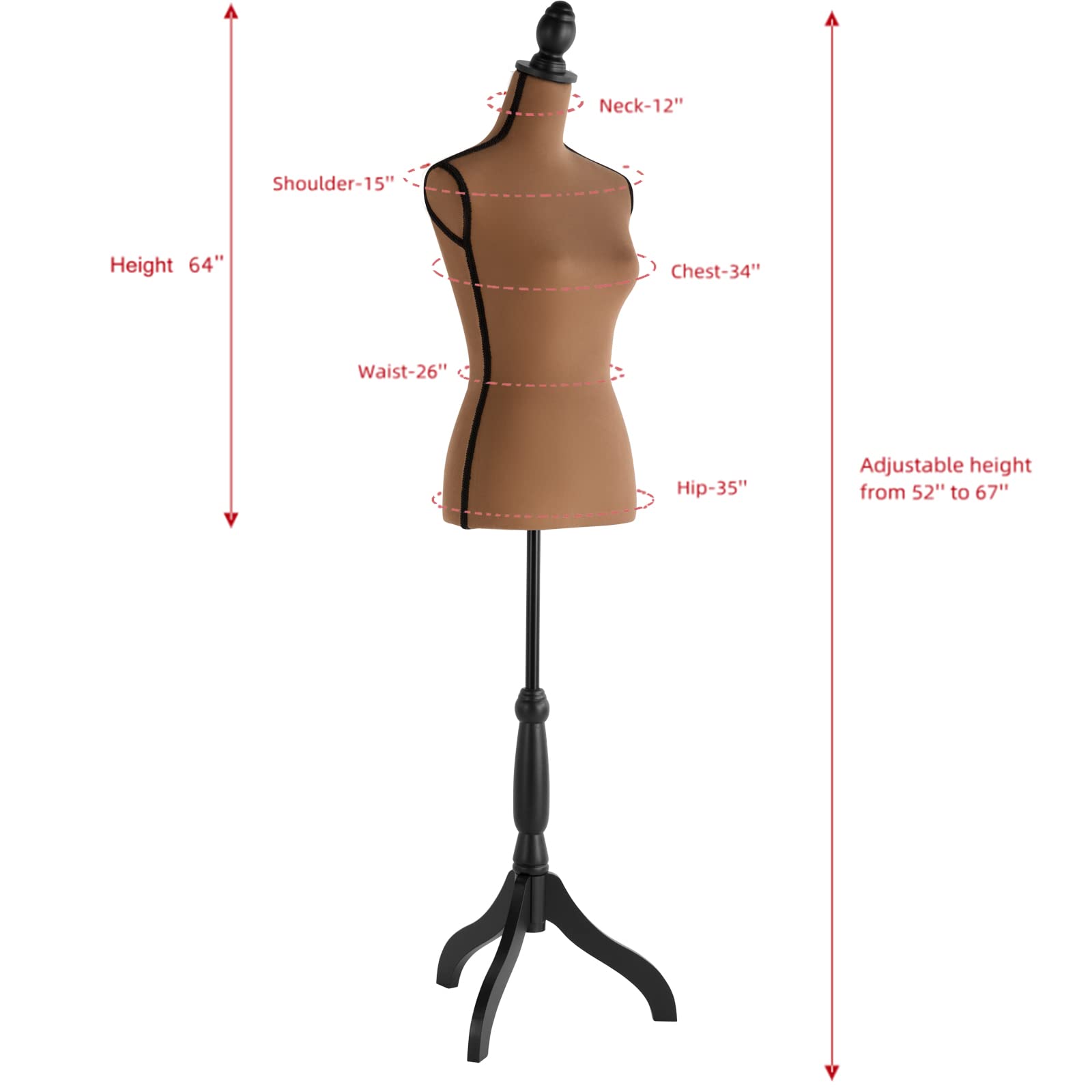 DRDINGRUI Female Mannequin Torso with Stand, Height Adjustable Dress Form with Tripod Base for Jewelry Display