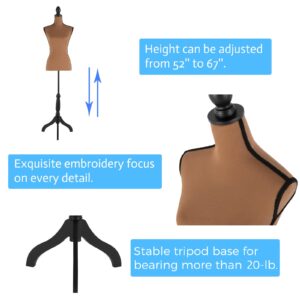 DRDINGRUI Female Mannequin Torso with Stand, Height Adjustable Dress Form with Tripod Base for Jewelry Display