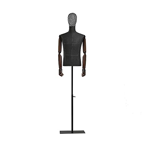 Dressmaker's Dummy Black Man Mannequin Torso with Metal Head & Flexible arms , Dress Code Clothing Display Dummy , Adjustable Height: 135-200cm (with Arms )