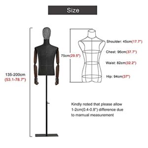 Dressmaker's Dummy Black Man Mannequin Torso with Metal Head & Flexible arms , Dress Code Clothing Display Dummy , Adjustable Height: 135-200cm (with Arms )