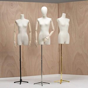 Mannequin Torso Mannequin Dress Form Torso Female Tailors Dummy Dressmakers Students Display Bust with Solid Wood Arm Detachable for Apparel Jewelry Show