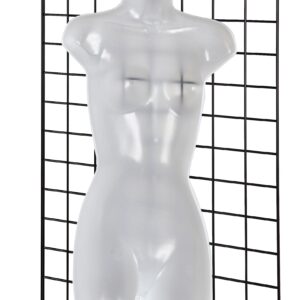 SSWBasics Female Molded Shatterproof Frosted Shapely Torso Form with Hook - Fits Women's Sizes 5-10 - Hanging Fashion Form Mannequin to Display Top and Bottom Merchandise