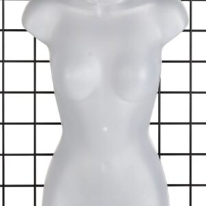 SSWBasics Female Molded Shatterproof Frosted Shapely Torso Form with Hook - Fits Women's Sizes 5-10 - Hanging Fashion Form Mannequin to Display Top and Bottom Merchandise