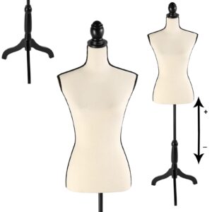 Female Dress Form, 52-64 Inch Adjustable Mannequin Dress Forms for Sewing, Mannequin Torso Jewelry Display Wood Tripod Stand Clothing Forms,Beige