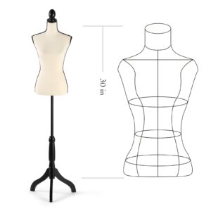 Female Dress Form, 52-64 Inch Adjustable Mannequin Dress Forms for Sewing, Mannequin Torso Jewelry Display Wood Tripod Stand Clothing Forms,Beige