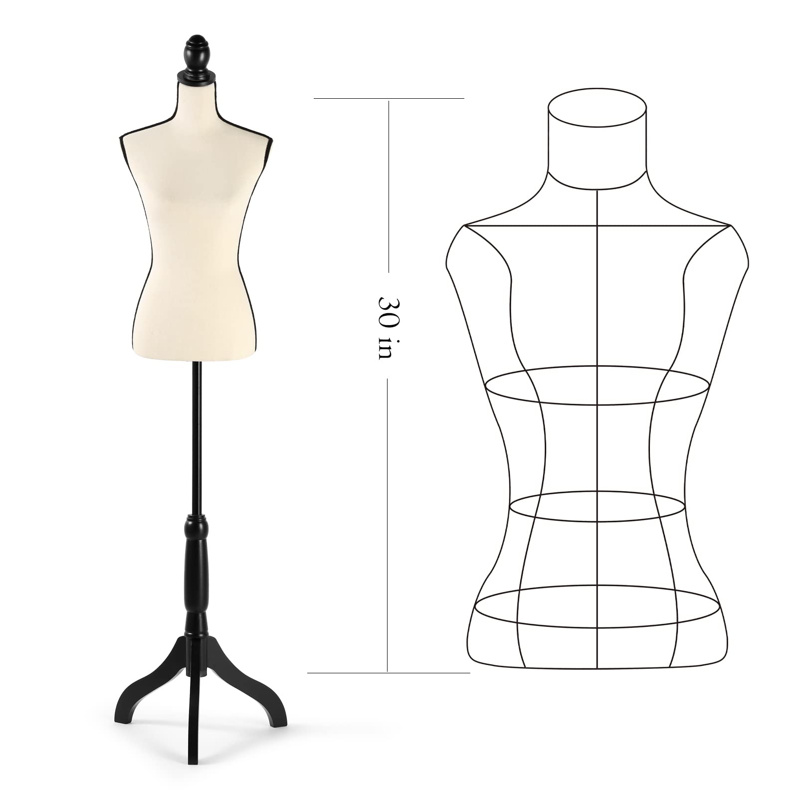 Female Dress Form, 52-64 Inch Adjustable Mannequin Dress Forms for Sewing, Mannequin Torso Jewelry Display Wood Tripod Stand Clothing Forms,Beige