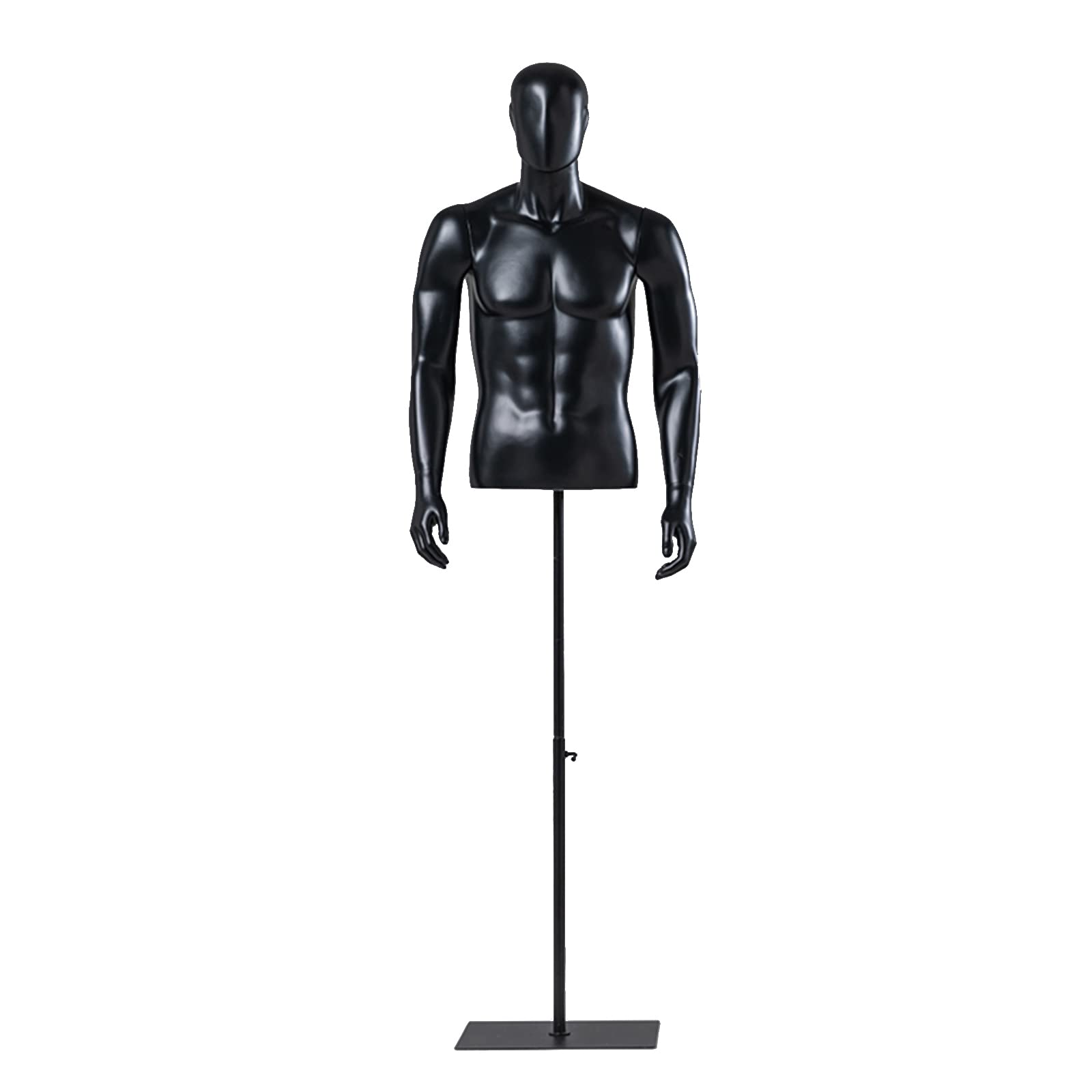 Male Mannequin Torso Manikin Dress Form 47-78 Inch Height Adjustable Detachable Arms Sewing Dress Model Mannequin, Mannequin Display with Metal Base Stand Head Dress Mannequin Clothing Form (Black)