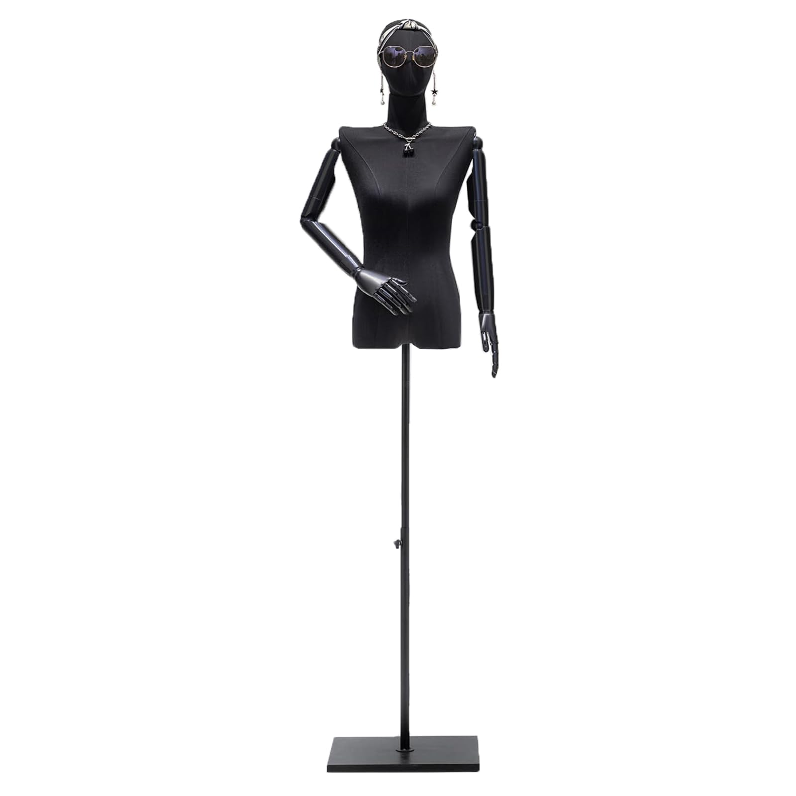 Female Dress Form Mannequin Torso, Adjustable Height 47-78 inch, Manikin Body Model with Rectangle Metal Base, Detachable Arms & Head, for Clothing Dress Jewelry Display Sewing