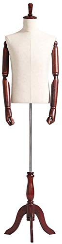 Tailors Dummy Male Mannequin Busts Torso with Wooden Tripod Stand |for Clothing Realistic Display Dressmakers Dummy with Arm Dressmakers Dummy