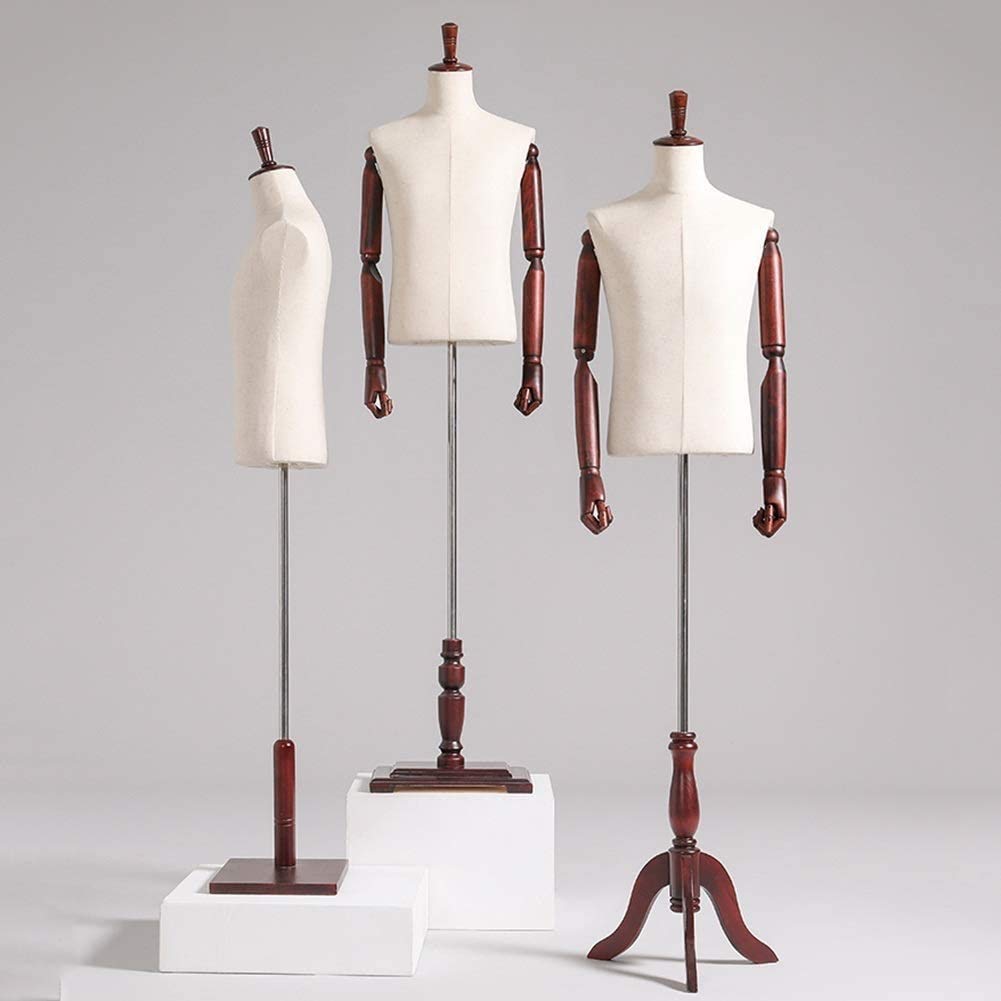 Tailors Dummy Male Mannequin Busts Torso with Wooden Tripod Stand |for Clothing Realistic Display Dressmakers Dummy with Arm Dressmakers Dummy