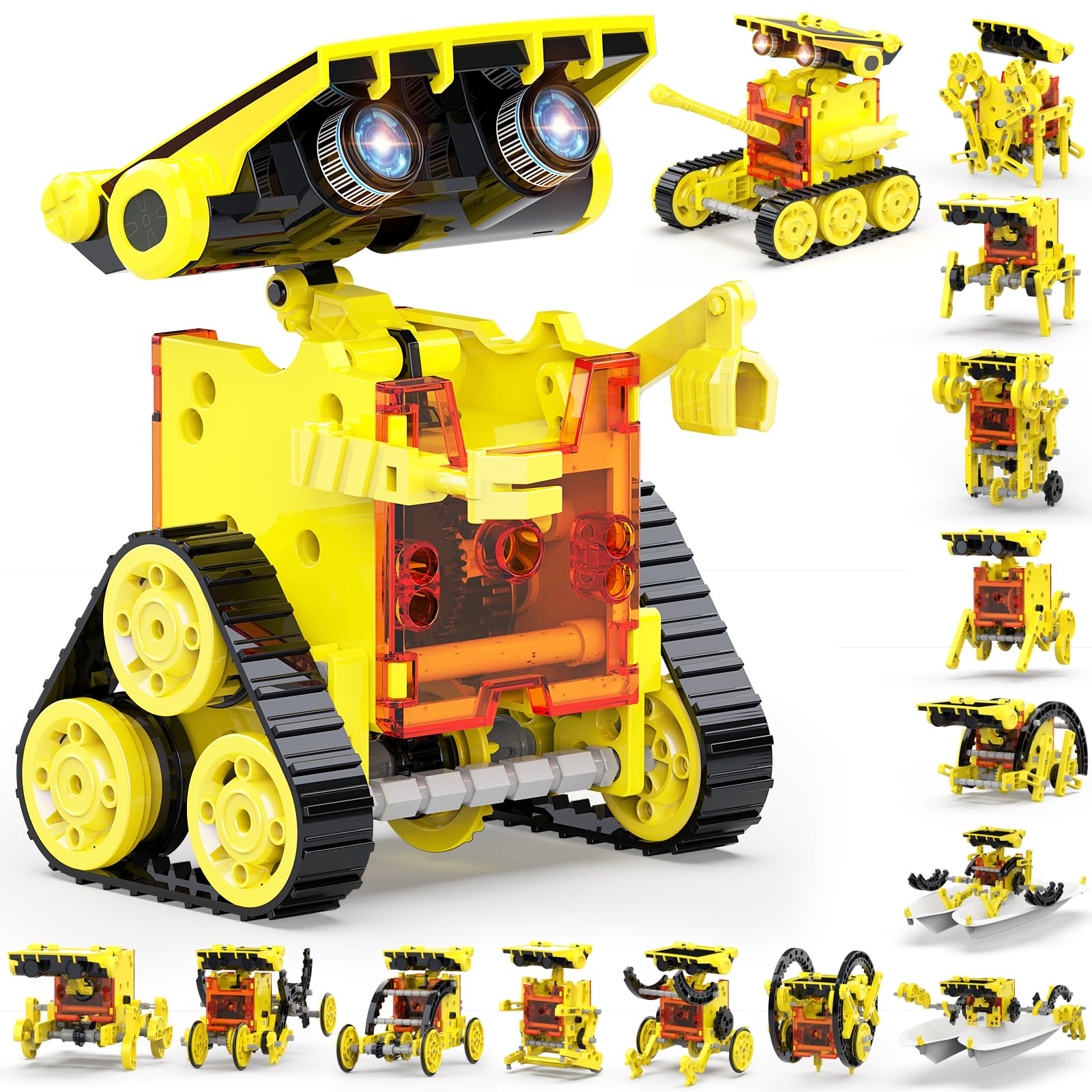 Wesfuner 30-in-1 STEM Solar Robot Kit Toys, 243 Pieces Educational Building Science Experiment Kit for Kids Aged 8-12, Birthday Gifts Kids Aged 8 9 10 11 12 13 Years Old(Yellow)