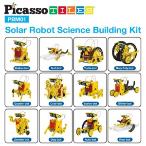 PicassoTiles STEM Kids Solar Powered Transformer Robot Educational Learning Engineering Building Toy 12-in-1 Creative Unique Transformation Renewable Energy Science Experiment DIY Kit Boy Girl Age 8+