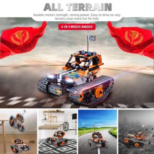 3-in-1 STEM Remote Control Building Kits - Tracked Car/Robot/Tank - 2.4Ghz Rechargeable RC Racer Toy Set Gift for 8-12 14 Year Old Boys and Girls Best Engineering Science Learning Kit for Kids 392pcs