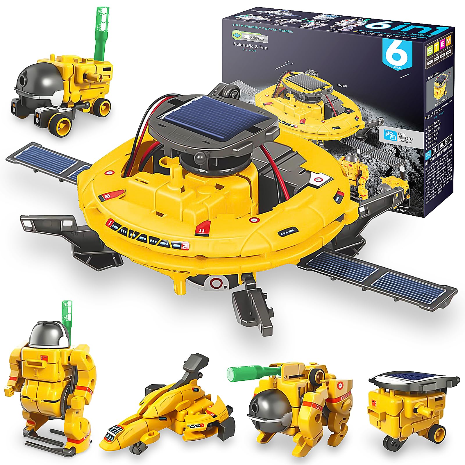 Playsheek STEM Projects for Kids Ages 8-12 Solar Robot Kit 6-in-1 Space Toys for 10-Year-Old Boy Girl Gift Toys Science Kits Christmas Birthday Gifts for 8 9 10 11 12 Year Old, Yellow