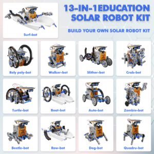 STEM 13-in-1 Education Solar Power Robots Toys for Boys Age 8-12, DIY Educational Toy Science Kits for Kids, Building Experiment Robotics Set Birthday Gifts for 8 9 10 11 12 Years Old Boys Girls Teens