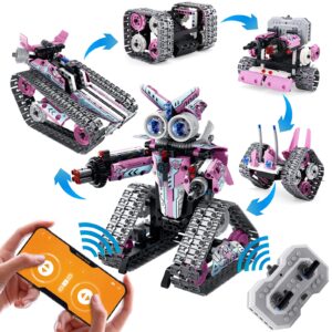 Amy&Benton Girls Remote Control Robot Building Kit Stem Pink Robot Kit with APP for 7 8 9 10 11 12 Year Old Girls Birthday Gifts