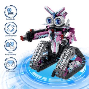 Amy&Benton Girls Remote Control Robot Building Kit Stem Pink Robot Kit with APP for 7 8 9 10 11 12 Year Old Girls Birthday Gifts