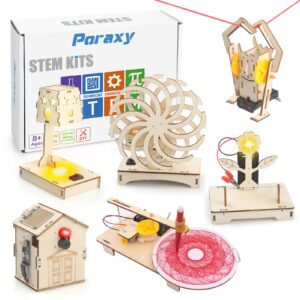 Poraxy 6 in 1 STEM Toys for Kids Ages 8-12, STEM Kits, 3D Wooden Puzzles, Educational Science Projects Building Model Kits, Birthday Gifts for Boys and Girls Ages 7 8 9 10 11 12 13 Years Old