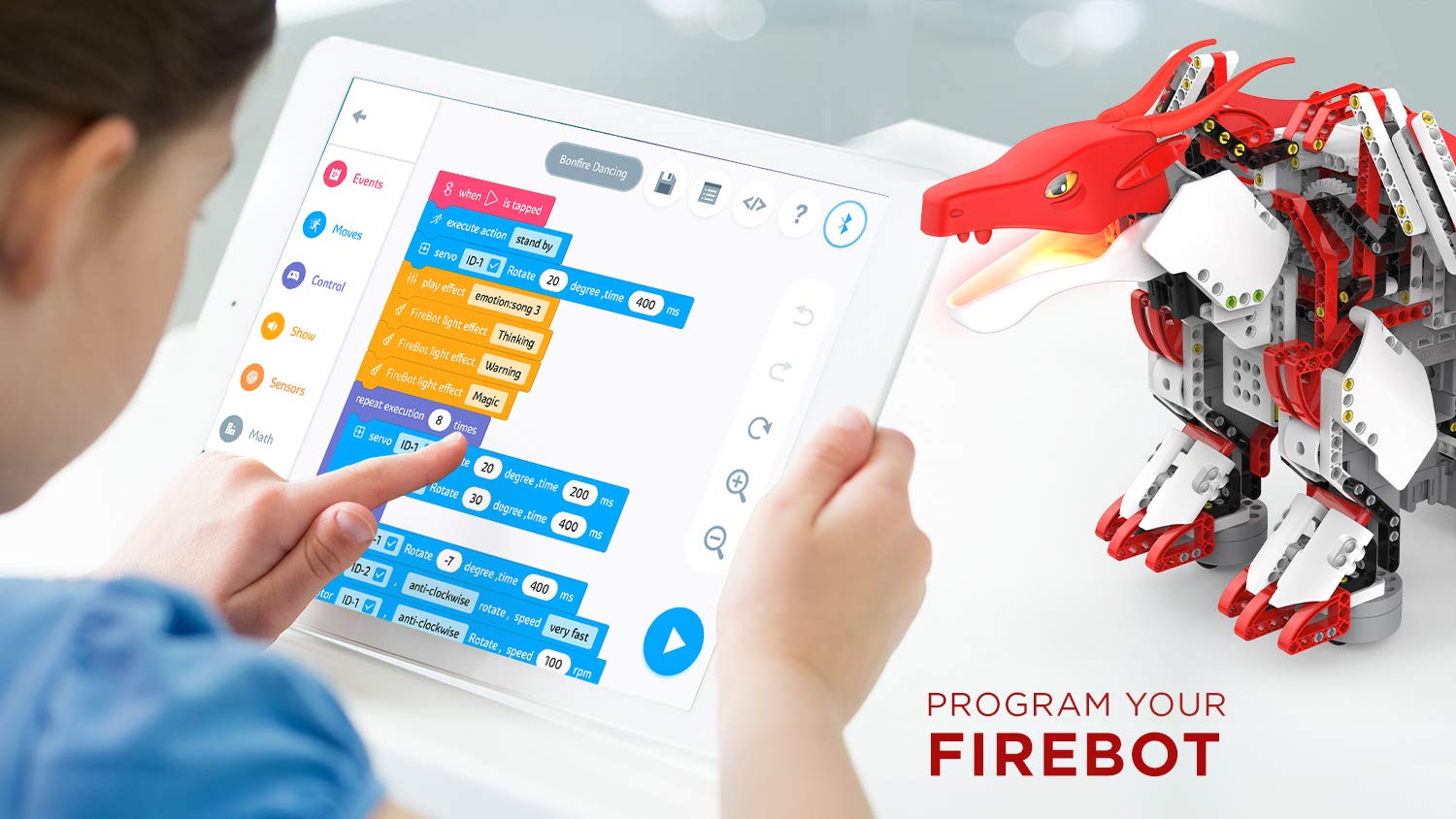 JIMU ROBOT Mythical Series: FireBot Kit/App-Enabled Building & Coding STEM Robot Kit (606 Pcs), Red, Model:JRA0601