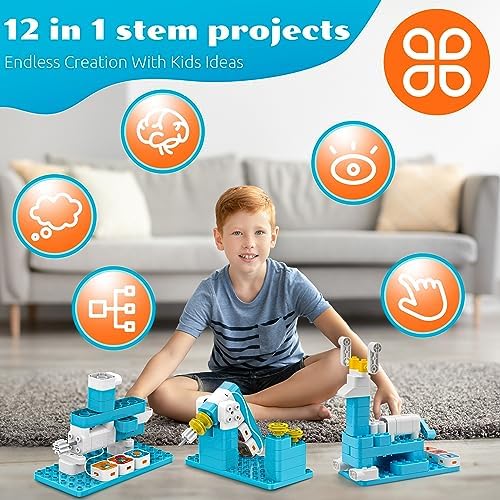 WhalesBot A3 Coding Robot for Kids, Multiple Sensors Coding Block STEM Building Set, 12 in 1 Story Based Tutorial, STEM Toys for Kids 3+ Years, Gift Choice for Children