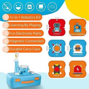 WhalesBot A3 Coding Robot for Kids, Multiple Sensors Coding Block STEM Building Set, 12 in 1 Story Based Tutorial, STEM Toys for Kids 3+ Years, Gift Choice for Children