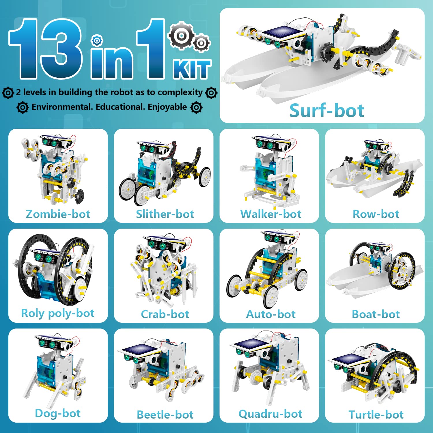 Dioju 13-in-1 Solar Robot Toys for Ages 8 9 10 11 12 Year Old Boys Girls, STEM Science Kits for Kids Age 8-12, Building Experiments Robotics Kit STEM Projects for Kid Christmas Birthday Gifts (White)