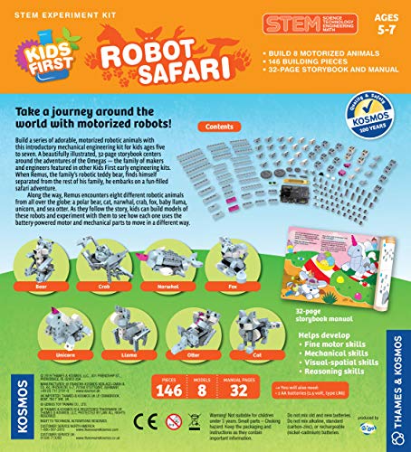 Thames & Kosmos Kids First: Robot Safari - Introduction to Motorized Machines Science Experiment Kit for Ages 5 to 7, Build 8 Robotic Animals Including A Unicorn, Llama, Narwhal & More