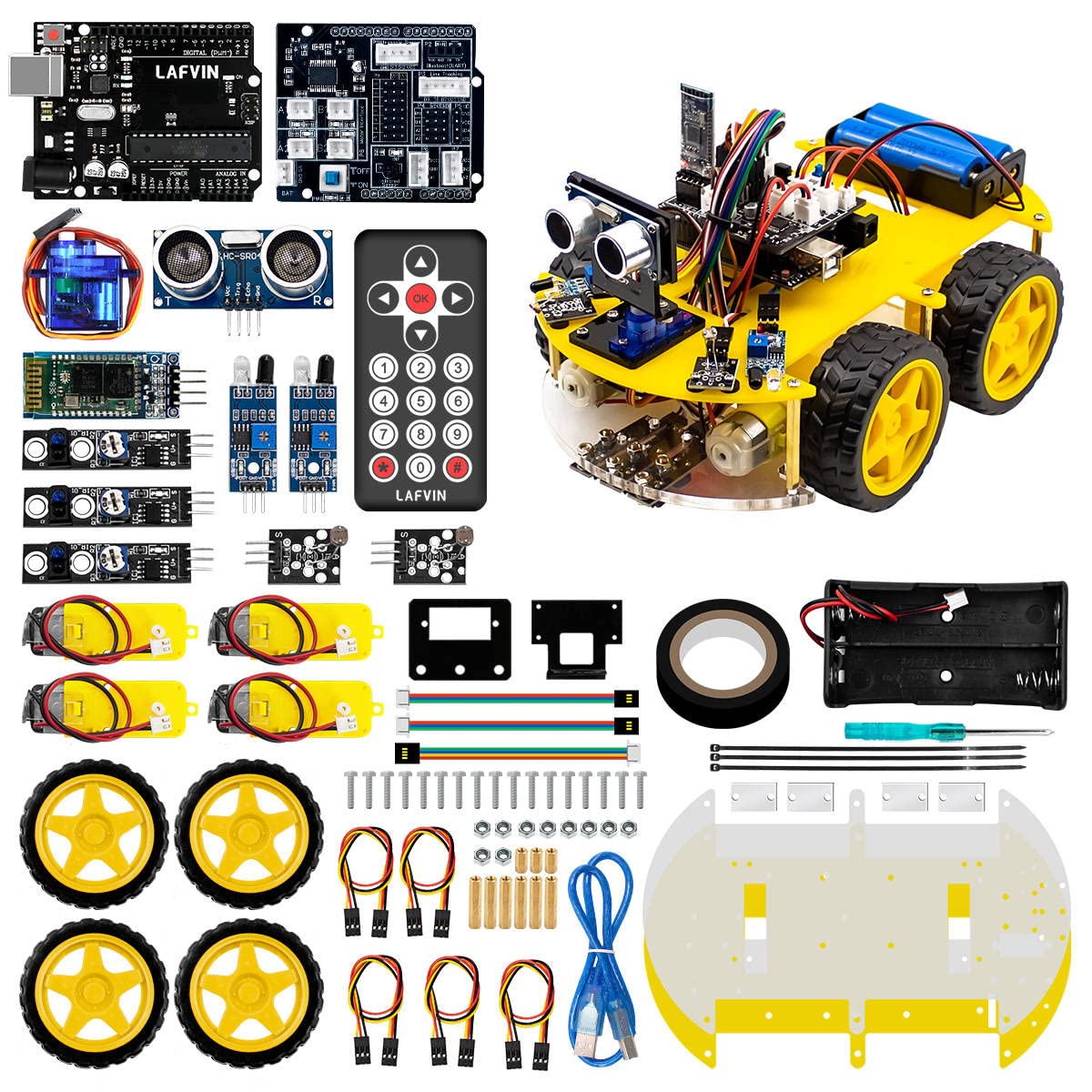 LAFVIN 4WD Multi Robot Car Kit Upgraded V2.0 Robot STEM/Graphical Programming Robot Car Compatible with Arduino IDE with Tutorial