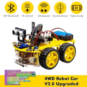 LAFVIN 4WD Multi Robot Car Kit Upgraded V2.0 Robot STEM/Graphical Programming Robot Car Compatible with Arduino IDE with Tutorial