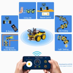 LAFVIN 4WD Multi Robot Car Kit Upgraded V2.0 Robot STEM/Graphical Programming Robot Car Compatible with Arduino IDE with Tutorial