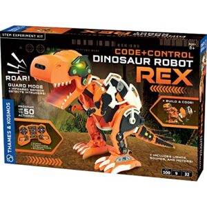 thames & kosmos code+control dinosaur robot rex robotics & engineering stem kit | build & program a robotic t. rex | includes sensor, motor, lights & sounds | no app required | ages 8+