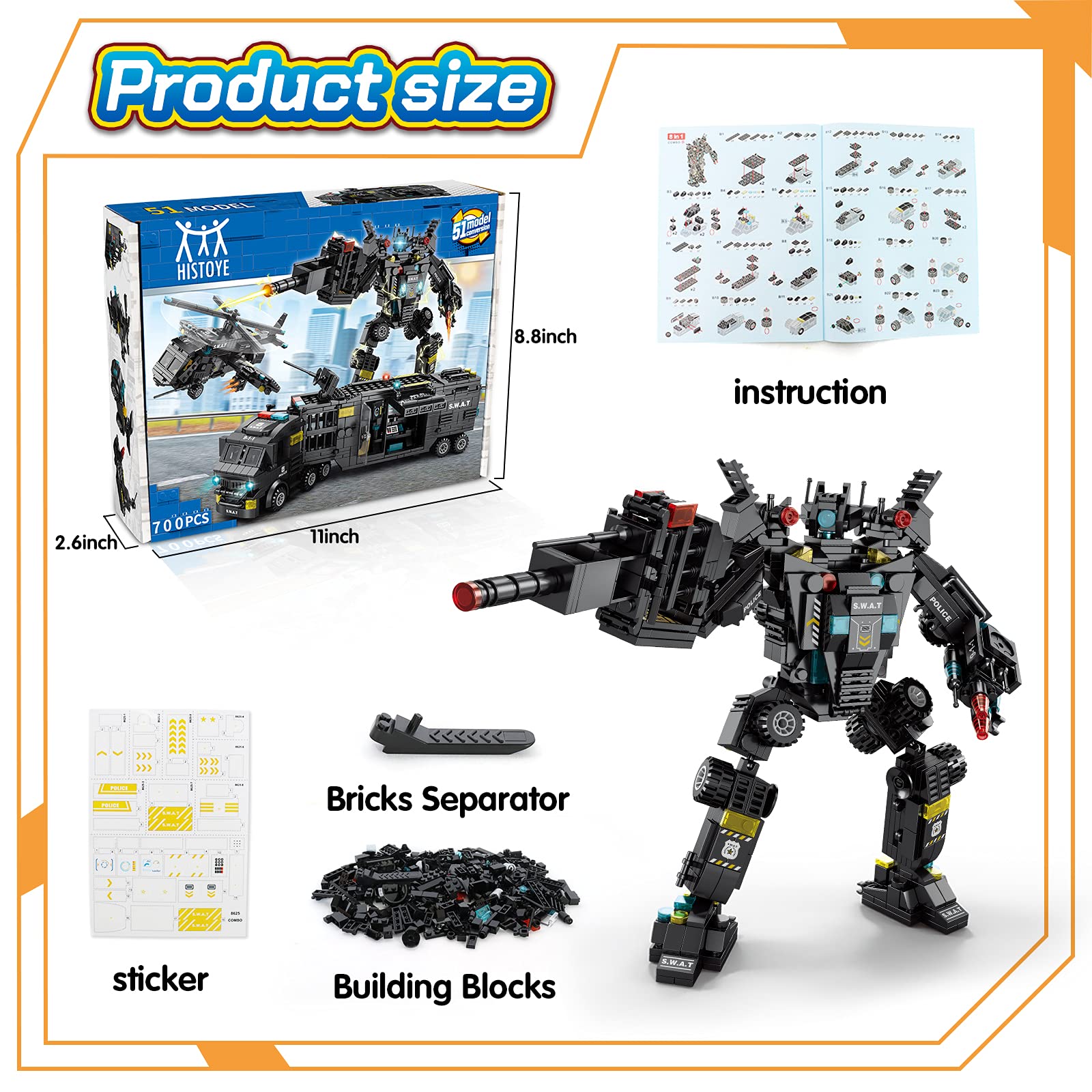 HISTOYE 51-in-1 Robot Building Kit - STEM Toys Erector Set for Kids 8-12 - Engineering Construction Toys Gifts for Kids Age 6-12