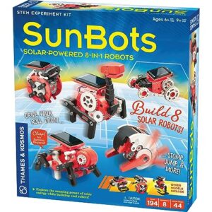 thames & kosmos sunbots: solar-powered 8-in-1 robots stem experiment kit | build 8 cool solar-powered robots | no batteries required | learn about solar energy & technology | solar panel included