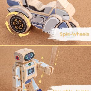 SainSmart Jr. 4-in-1 STEM Kits, Wooden Robot Assembly Toy Set, Woodworking Crafts Projects for Kids, Gift for Boys and Girls