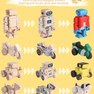 SainSmart Jr. 4-in-1 STEM Kits, Wooden Robot Assembly Toy Set, Woodworking Crafts Projects for Kids, Gift for Boys and Girls