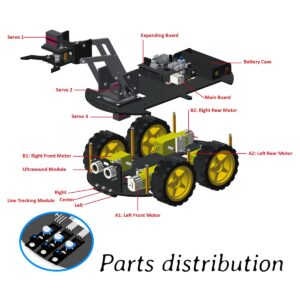 LAFVIN Mechanical 4WD Robot Arm Smart Car Kit Robot STEM/Graphical Programming Robot Car Compatible with Arduino IDE with Tutorial