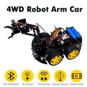 LAFVIN Mechanical 4WD Robot Arm Smart Car Kit Robot STEM/Graphical Programming Robot Car Compatible with Arduino IDE with Tutorial