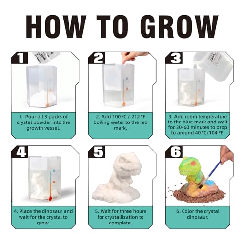 Dinosaur Crystal Growing Kit - STEM Science Experiment for Kids Ages 8-12, Grow Your Own Crystal Terrarium, DIY Gift for Christmas or Birthdays