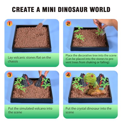 Dinosaur Crystal Growing Kit - STEM Science Experiment for Kids Ages 8-12, Grow Your Own Crystal Terrarium, DIY Gift for Christmas or Birthdays